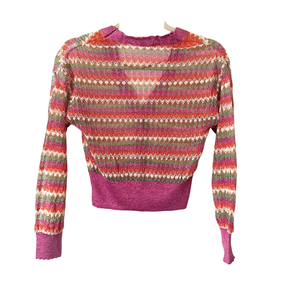 MANGO Striped Metallic Openwork‎ Knit Cardigan XS - Picture 4 of 6